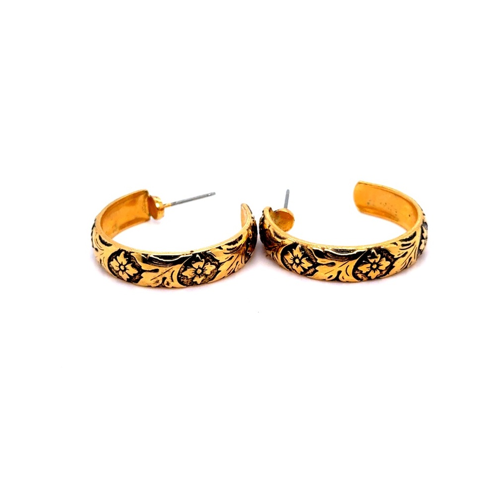 Gold Floral Hoop Earrings - Elegant Women's Jewelry